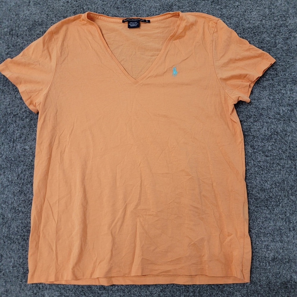 Ralph Lauren Sport T-Shirt Womens XL Orange Pima Cotton V-Neck Short Sleeve Pony